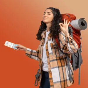 jeune fille sac à dos voyage orange